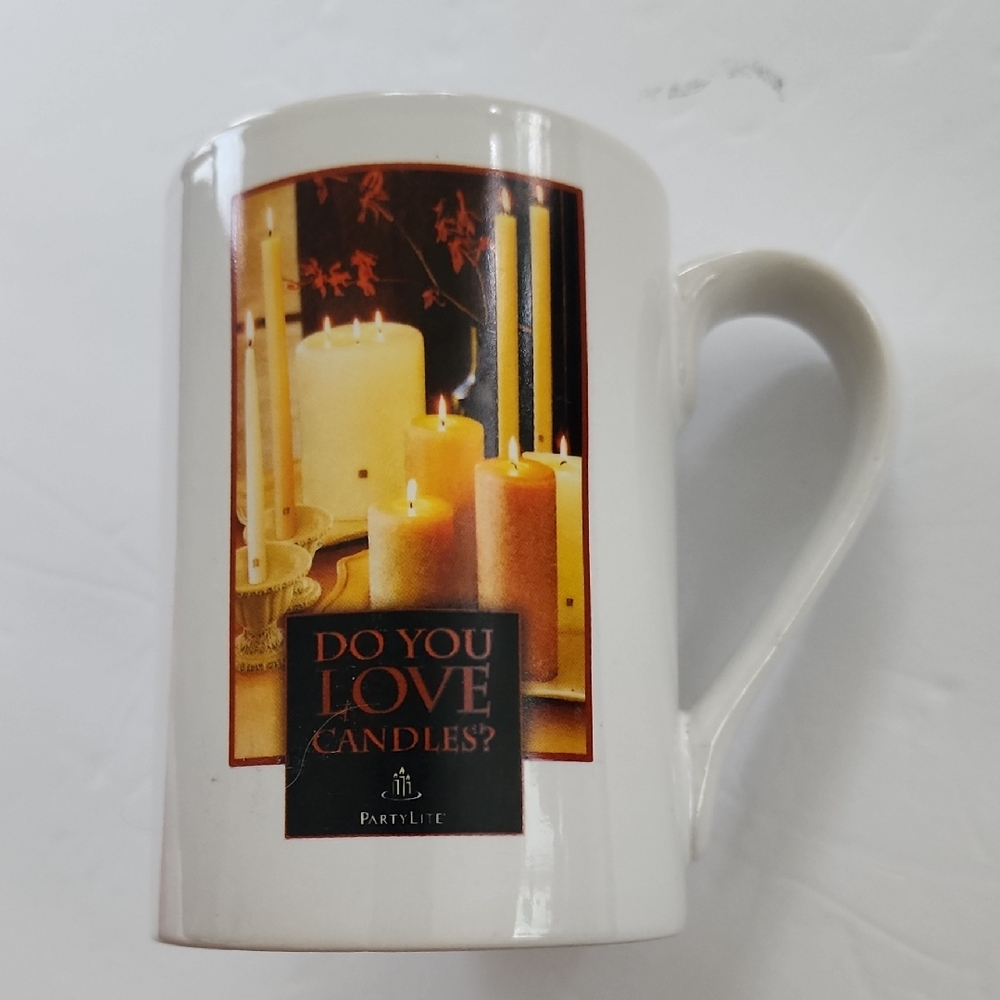 Vintage Collectible PartyLite White Ceramic Mug - 'Do You Love Candles?'